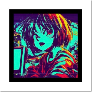 Retro glitch girl anime art portrait Posters and Art